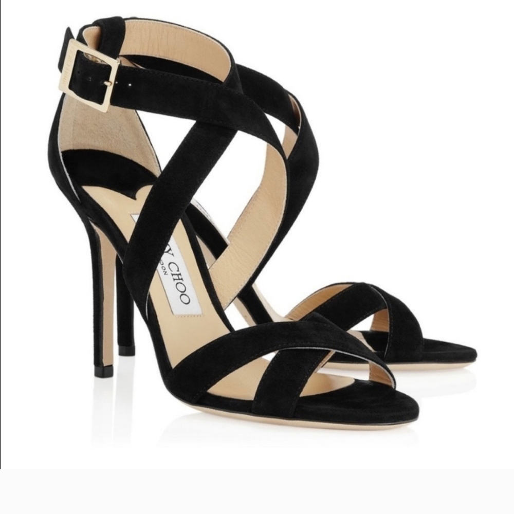 Jimmy Choo Louise Black Suede Strappy Heel Sz 8/38